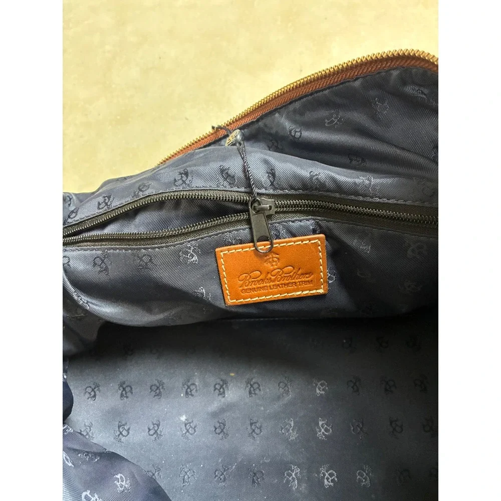 Brooks Brothers Canvas Leather Trim Duffle Bag Tan Brown Travel Weekender 4989